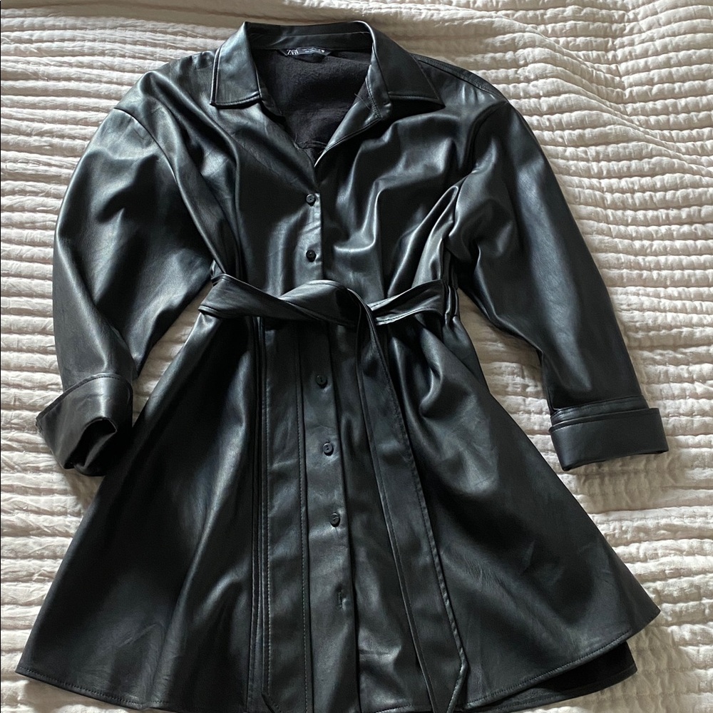Zara Black Faux Leather Mini Dress / Jacket